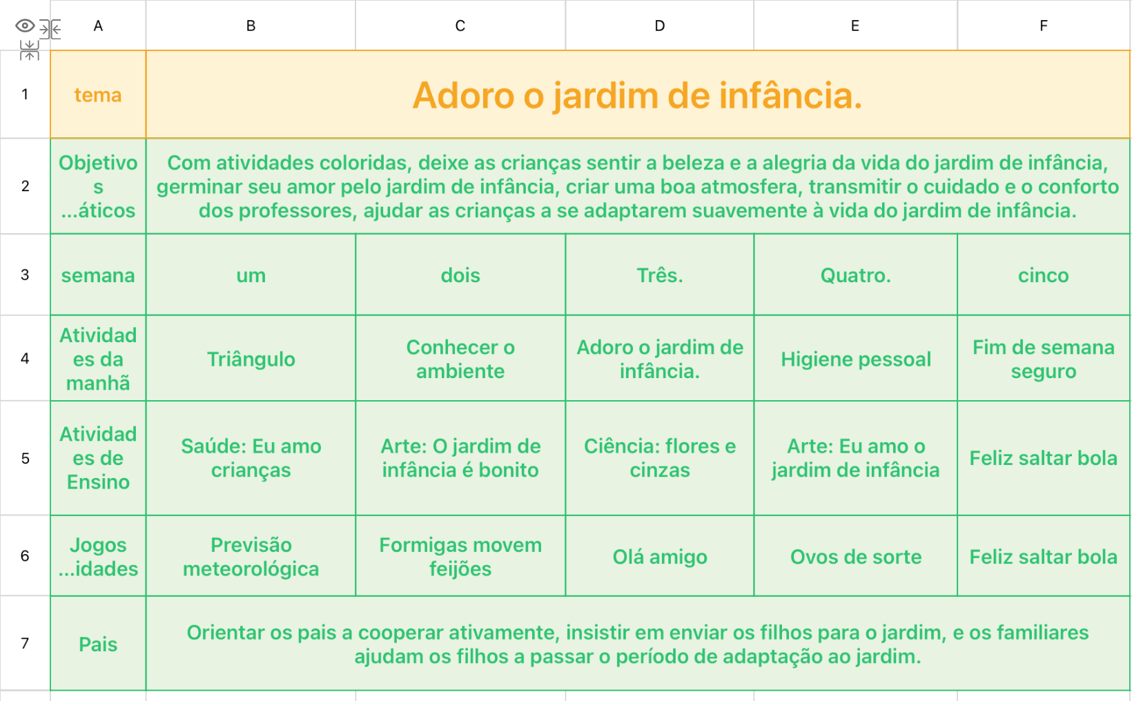 Plano de Ensino do Jardim de Infância 2